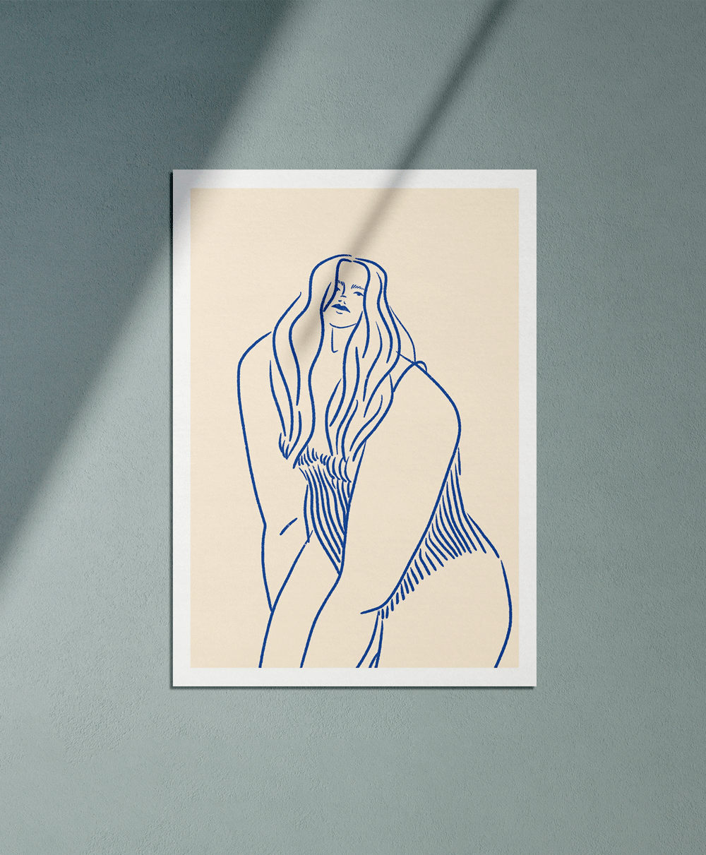 Beach day in a swimsuit - Illustration poster - Biarritz