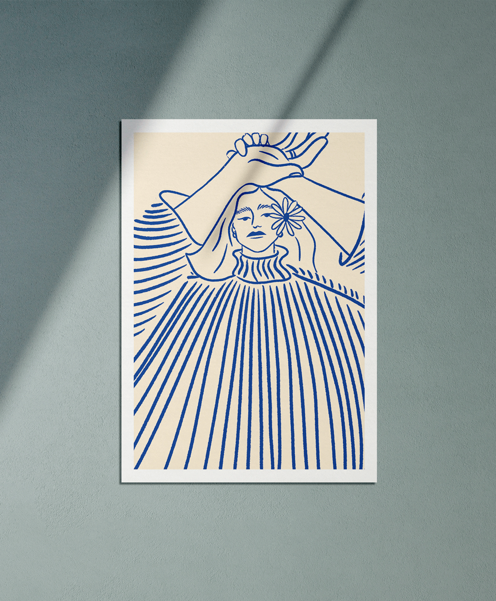 Beach day in a sweater - Printed illustration - Biarritz