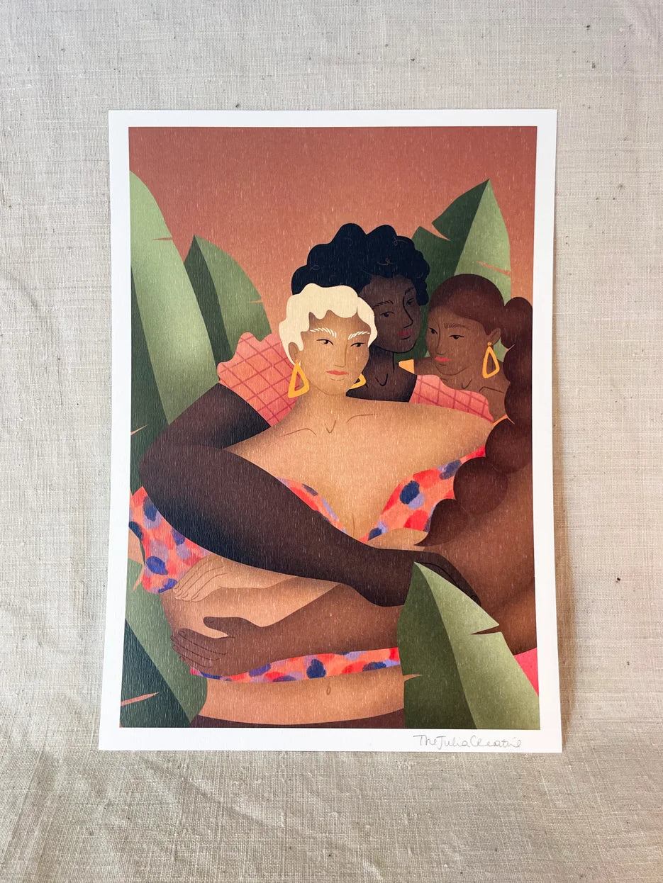 Sorority - Women holding to each other - Illustration poster - Biarritz