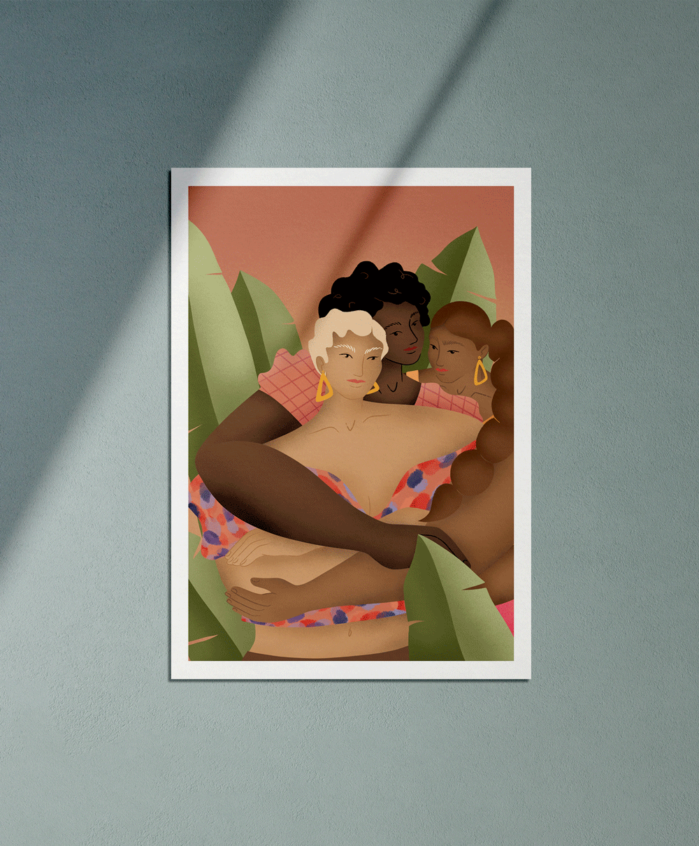 Sorority - Women holding to each other - Illustration poster - Biarritz