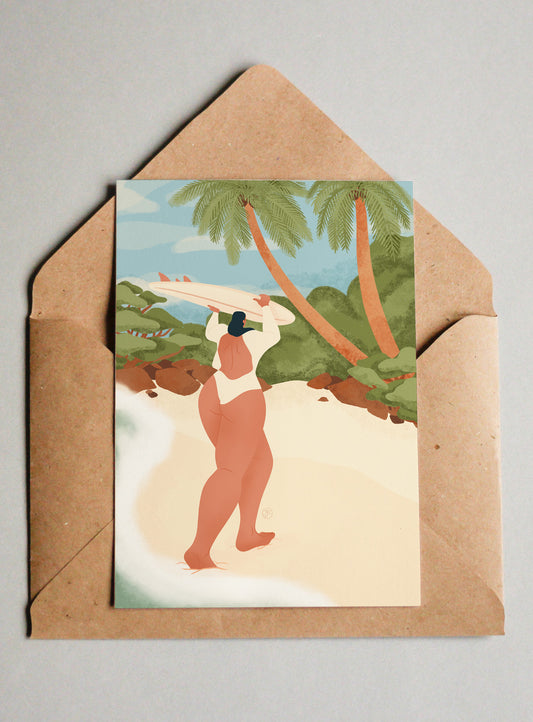 End of surf day - Illustration postcard - Biarritz