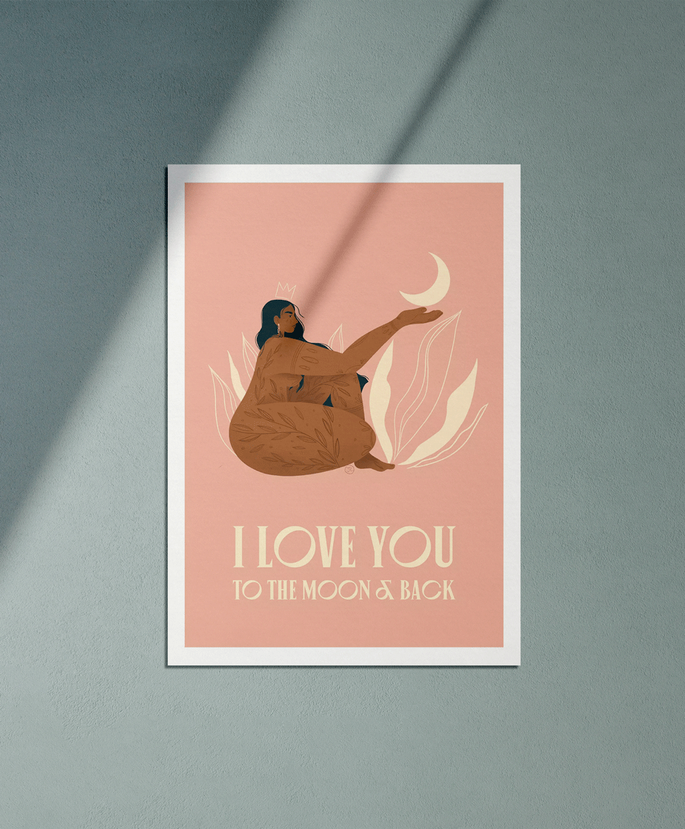 I love you to the moon and back - Illustration poster - Biarritz
