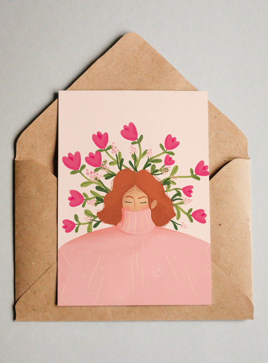 Shy during winter - Illustration postcard - Biarritz